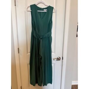 Calvin Klein Womens Green Wide Leg Sleeveless Tie Waist Crepe Jumpsuit Size 8